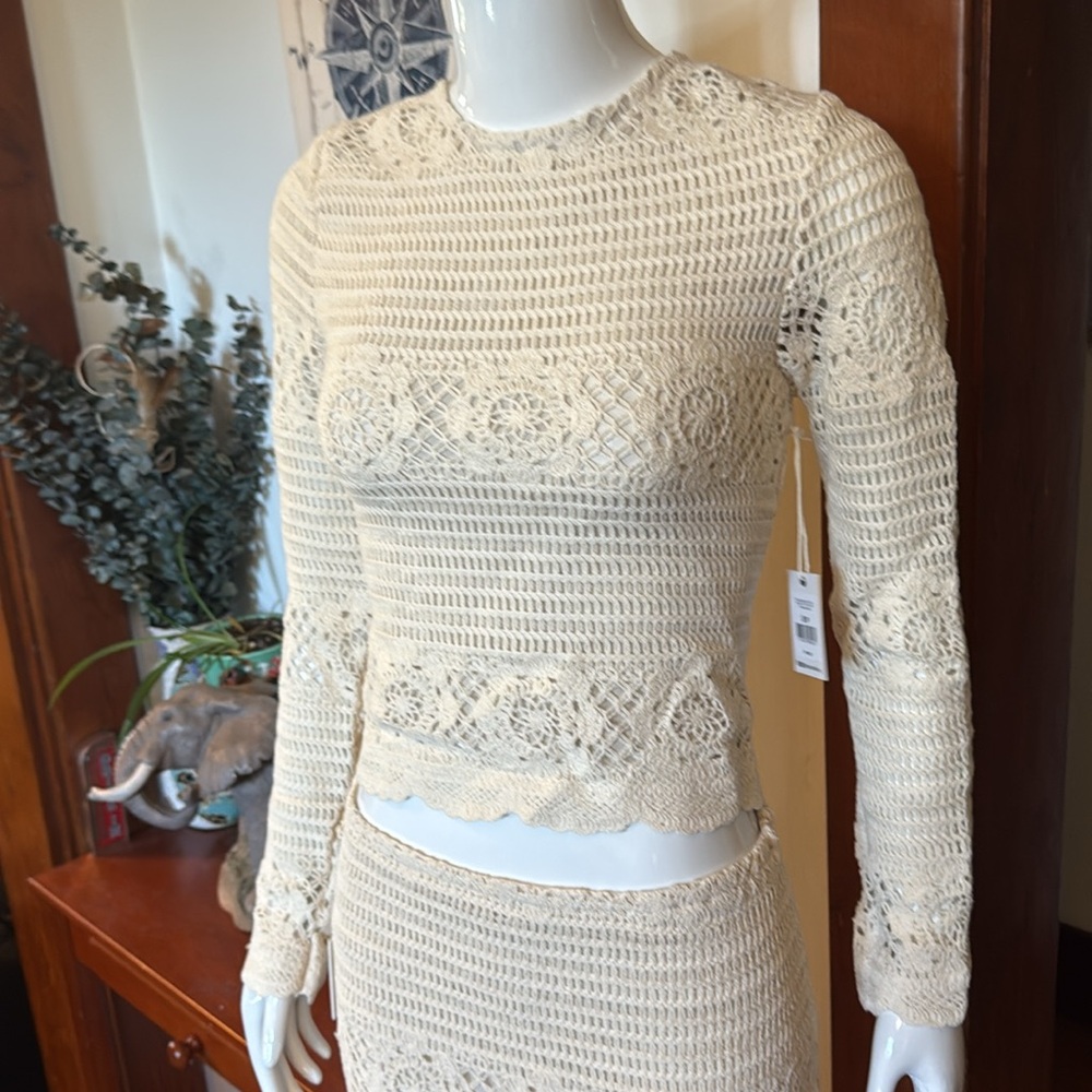 NWT DEX size small Cream Crochet Two-Piece Set